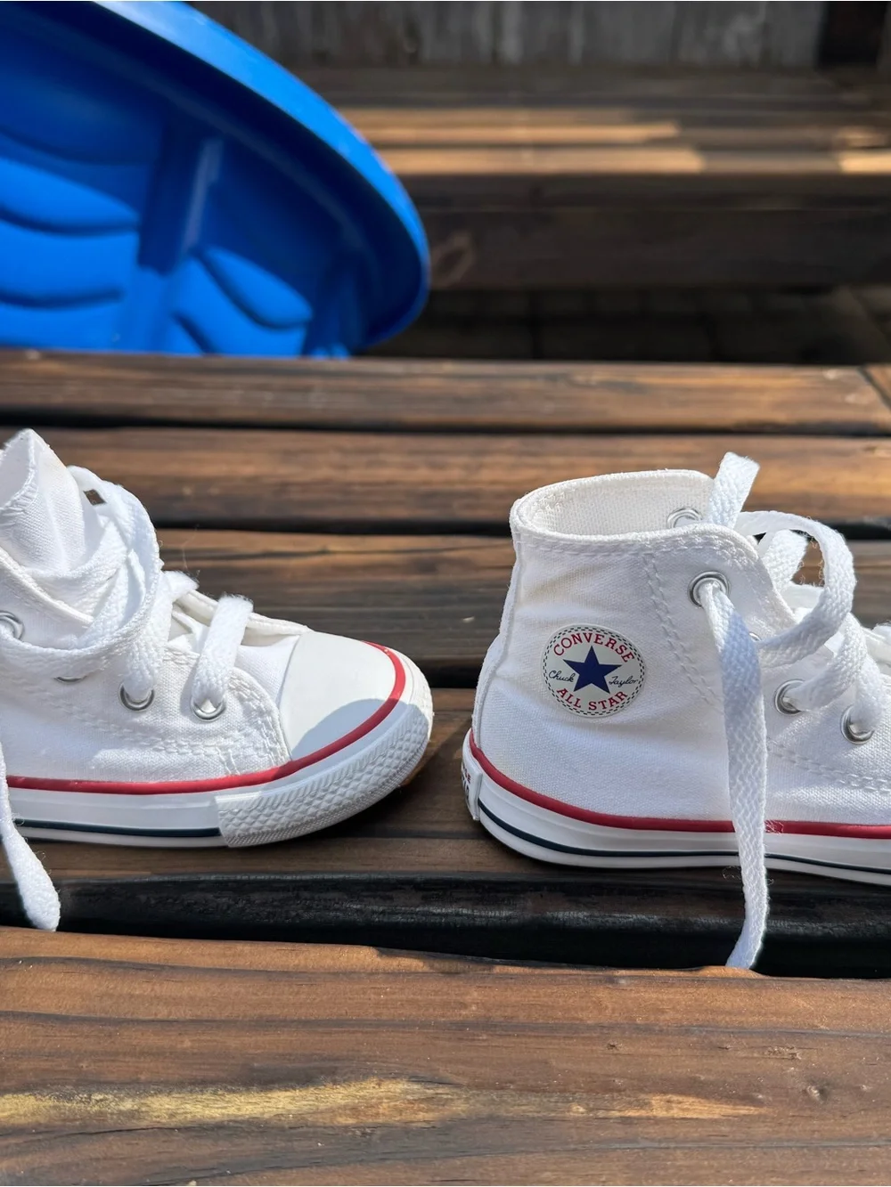 White Converse Canvas High-Top Sneakers with Red Trim Toddler 6